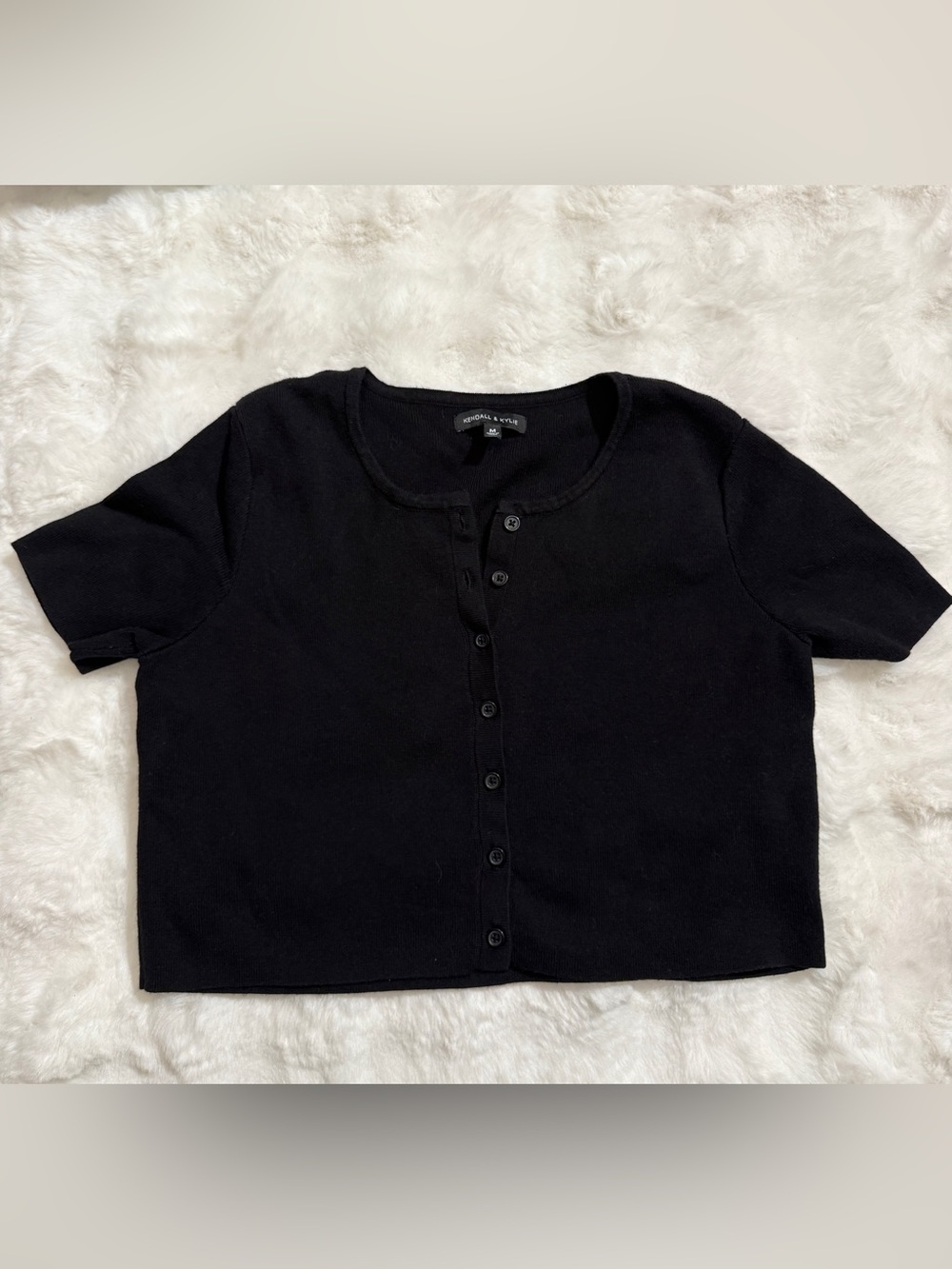 Kendall & Kylie Black Cropped Button Front Sweater Top Size M